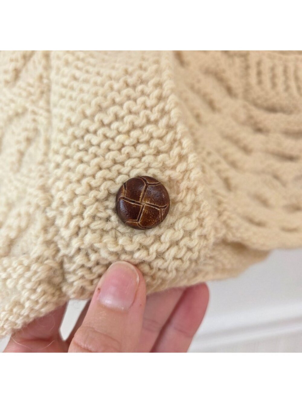 Kennedy of Adara 100% Wool Cream Fisherman Hand Knit Cardigan Sweater Ireland S - Picture 5 of 7